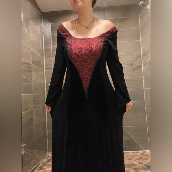 Cykxtees Black And Red Goth Maxi Dress - Picture 3 of 8